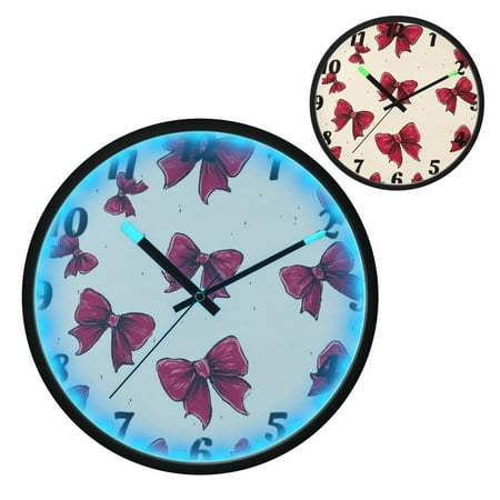 Iauyy Vintage Battery Sunrise Clock Wall Clock 12 inch Fashion Bedroom/Biathroom Lighted Wall Clock for Kitchen Clocks ,Cream-colored Bow Tie