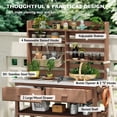 thumbnail image 3 of Outdoor Potting Bench with Storage, Rolling Gardening Table on Wheels with Stainless Steel Top, Solid Wood Work Station with Adjustable Shelves, Drawers, Brown, 3 of 10