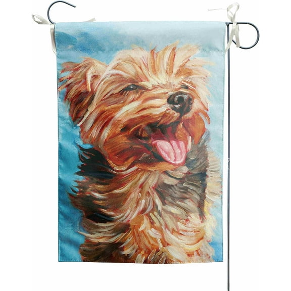 ADALE Happy Yorkie Garden Flag - Dog All-Weather Flag, Small Puppy Outdoor Seasonal Flag, Inch, Vibrant Color, Double Sided, Holiday Yard Decor (Size 12x18in/30x45cm)