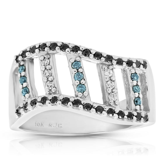 Vir Jewels 0.35 CTTW Black Blue and White Diamond Wedding Band Ring 10K White Gold Size 7