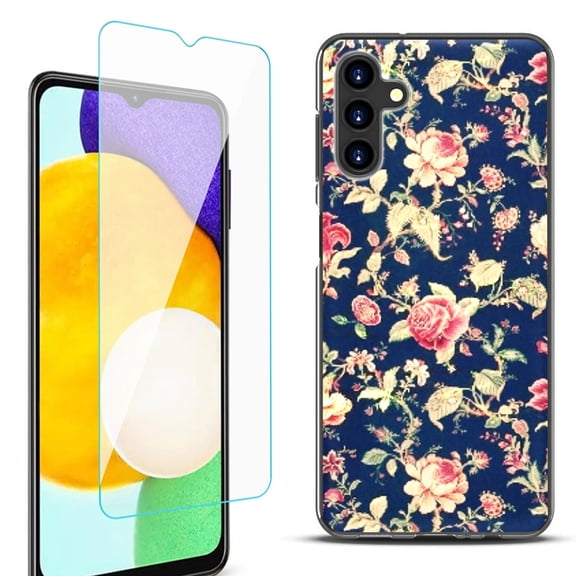 Slim-Fit Protective Fashion Phone Case (Black) for Samsung Galaxy A13 5G, with Tempered Glass Screen Protector, by OneToughShield ® - Floral Garden