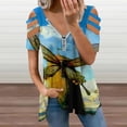 thumbnail image 2 of Butterfly Windmill Womens Summer V Neck Zipper Top Short Sleeve T Shirt Off Shoulder Top Casual Classy Loose Shirts, 2 of 7