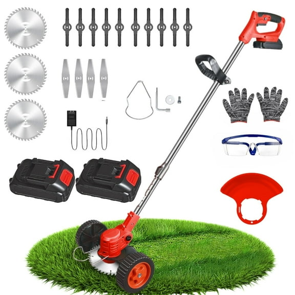 Electric Cordless Lawn Mower, Cordless Lawn Mower, 800W Battery-Powered Lawn Mower, Garden Electric Lawn Mower with Two Batteries, Three Blades and Wheels