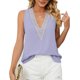 thumbnail image 1 of Camiseta sin mangas de guipur informal con cuello en V profundo, camiseta sin mangas con ribete de encaje para mujer, verano, 1 of 8