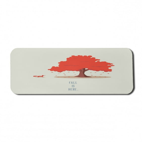 Fox Computer Mouse Pad, Fall is Here Lettering and Autumn Tree Animal, Rectangle Non-Slip Rubber Mousepad Large, 31" x 12" Gaming Size, Pale Green Burnt Sienna, by Ambesonne