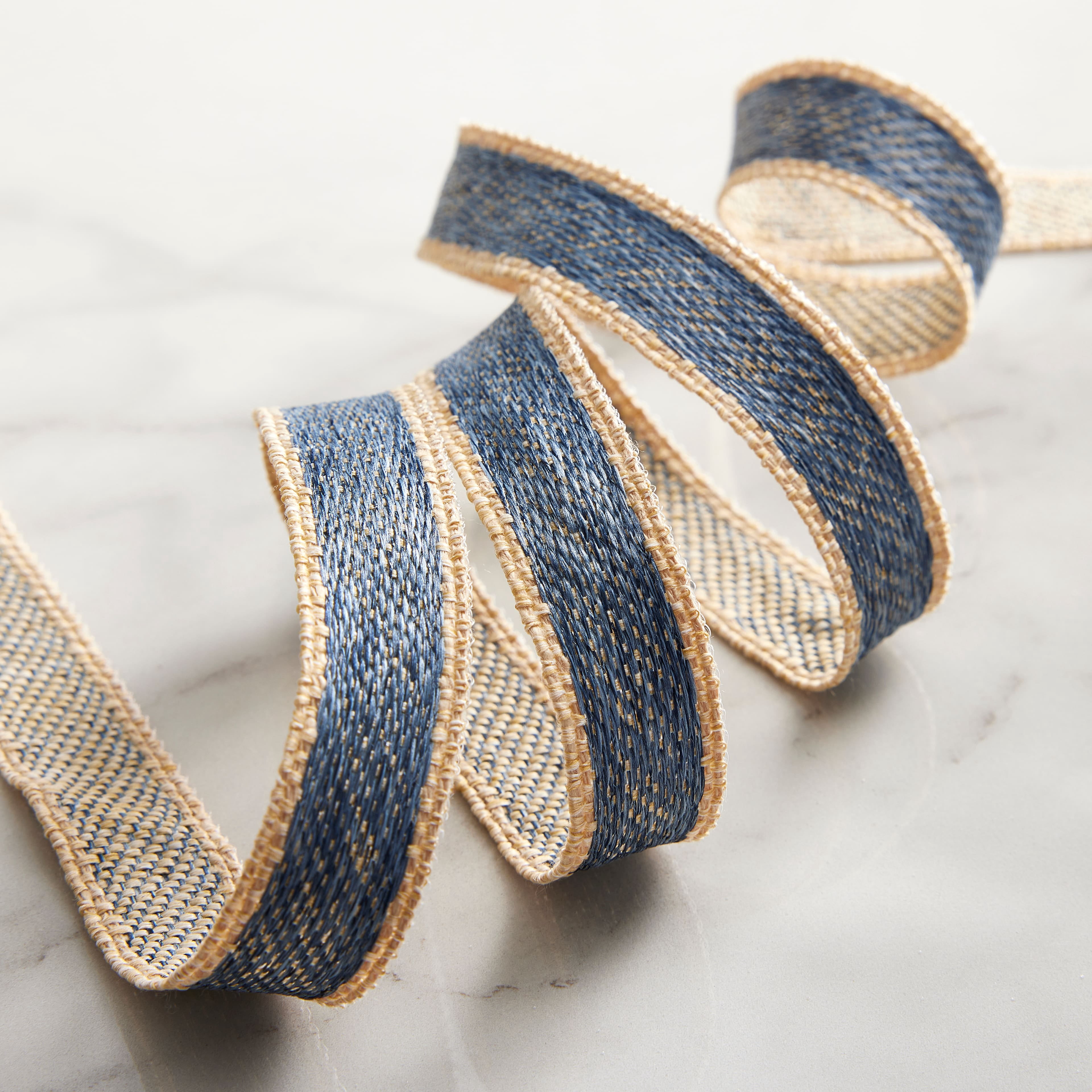 Celebrate It 5/8" x 3yd. Blue Contrast Edge Ribbon - Non-Wired with Woven Selvage, Polyester, Ideal for Gift Wrapping, Baskets & Special Occasions, 12 Pack