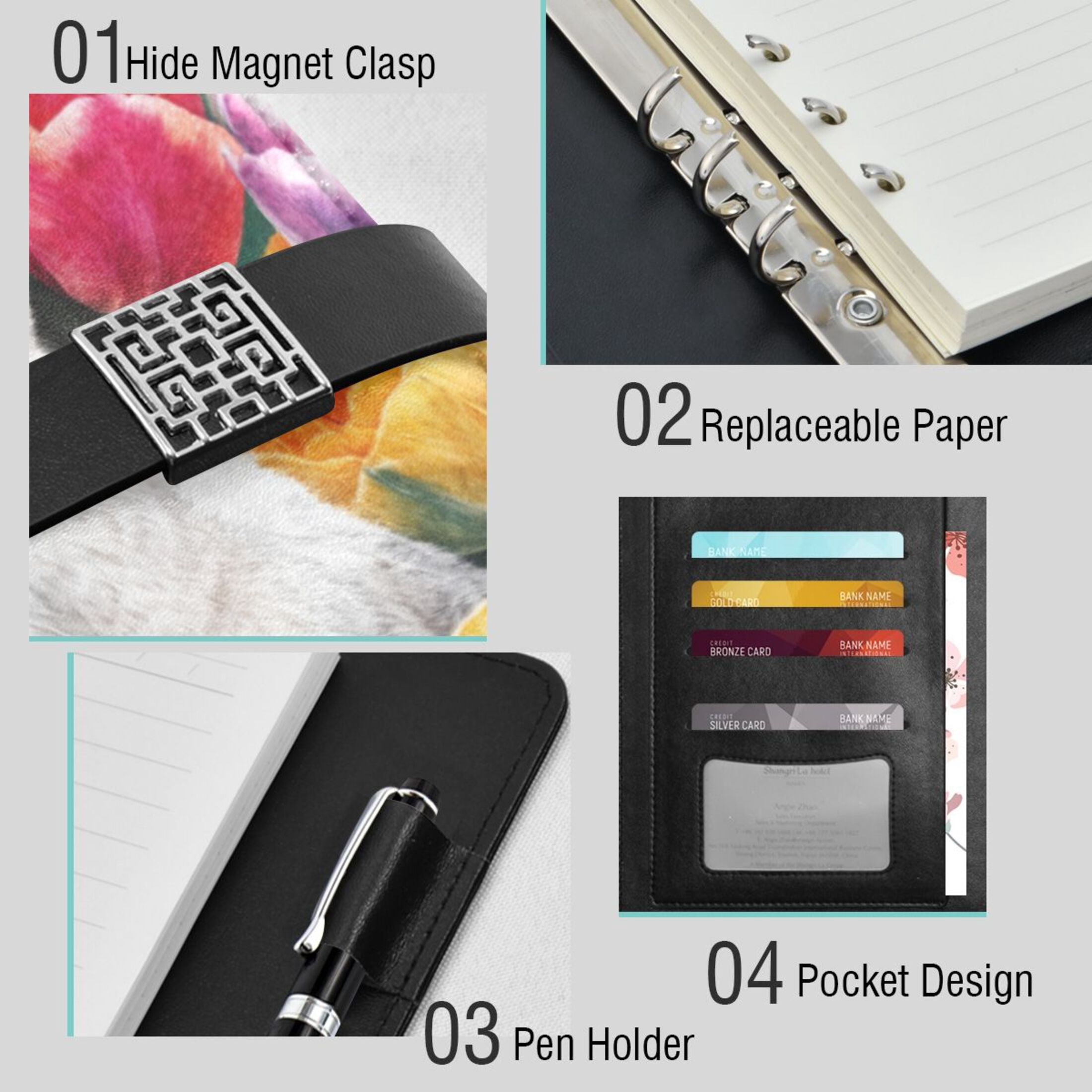 Leather Planner Leather Notebook Notebook Journal Binder Design Pen Pocket Design Convenient for Storage Bunny Watercolor White