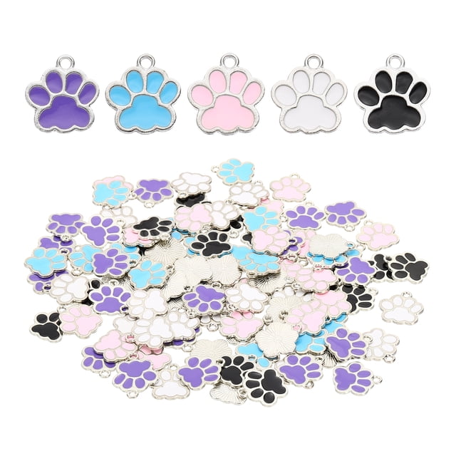 Encanto para hacer joyas Uxcell, paquete de 100 colgantes de pata de gato de esmalte para collar de bricolaje, 5 colores