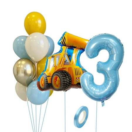 13pcs Construction Tractor Vehicle Balloon Baby Blue Number Balloon for Boys' Construction Happy Birthday Party Decoration