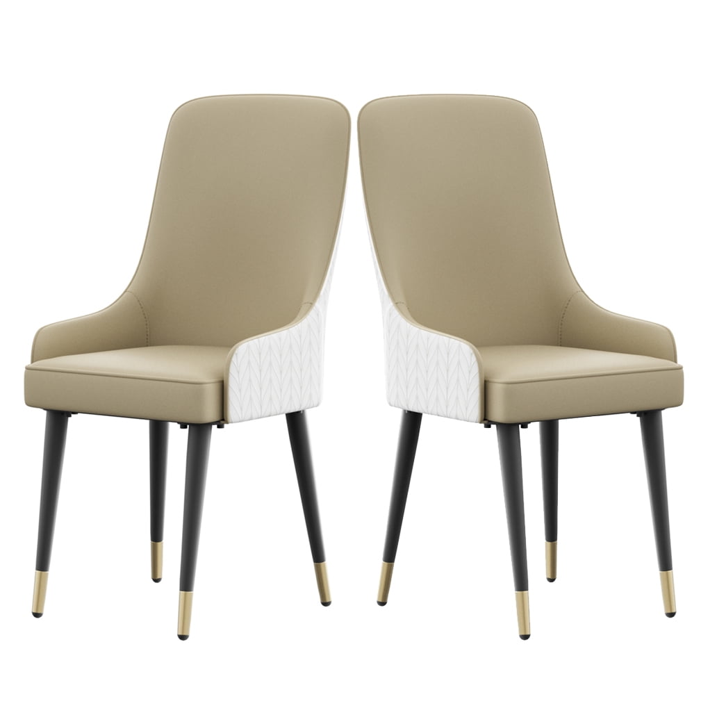 Wisfor Set of 2 Microfiber Leather Dining Chairs Soft Upholstered Kitchen Chairs Seat, Light Khaki Colour
