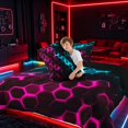 thumbnail image 4 of meiyoeat Neon Honeycomb Pattern Full Size Comforter Sets for Boys Girls, Geometric Hexagon Bedding Sets, Cyan Pink, Black Reversible 3 Pieces, 1 Comforter and 2 Pillowcases, 4 of 6
