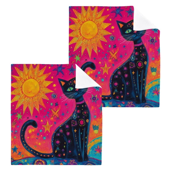 BZSMCE Towel Cotton Face Towel Soft Hand Towels Fashion Radiant Feline Pattern
