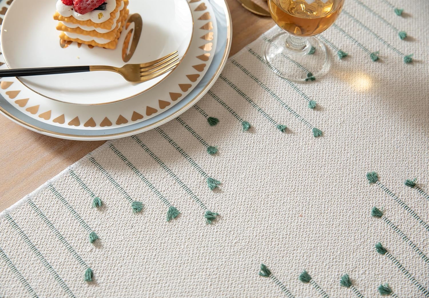 Boho Table Runner 13 x 90 Inch Long Natural Cotton Woven Runner with Tassels for Home Dining Table décor, for Modern Farmhouse Decor Coffee Table Runner, Taupe and Beige