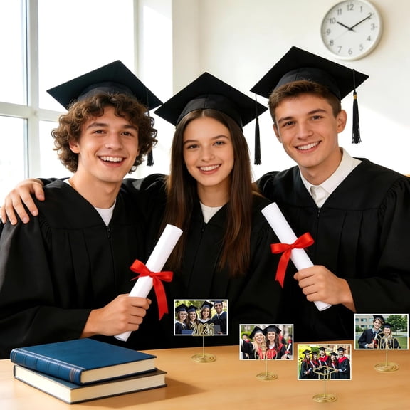 OuMuaMua 18Pcs 2026 Graduation Gold Photo Holders for Table Centerpieces, Grad Cap Stands 2 inch for Indoor Outdoor Grad Party Decoration