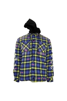 Pre-Owned Off-White Arrow Logo Plaid Shirt Jacket in Blue and Yellow Cotton