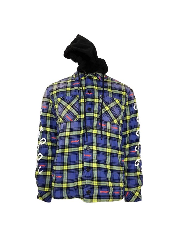 Pre-Owned Off-White Arrow Logo Plaid Shirt Jacket in Blue and Yellow Cotton