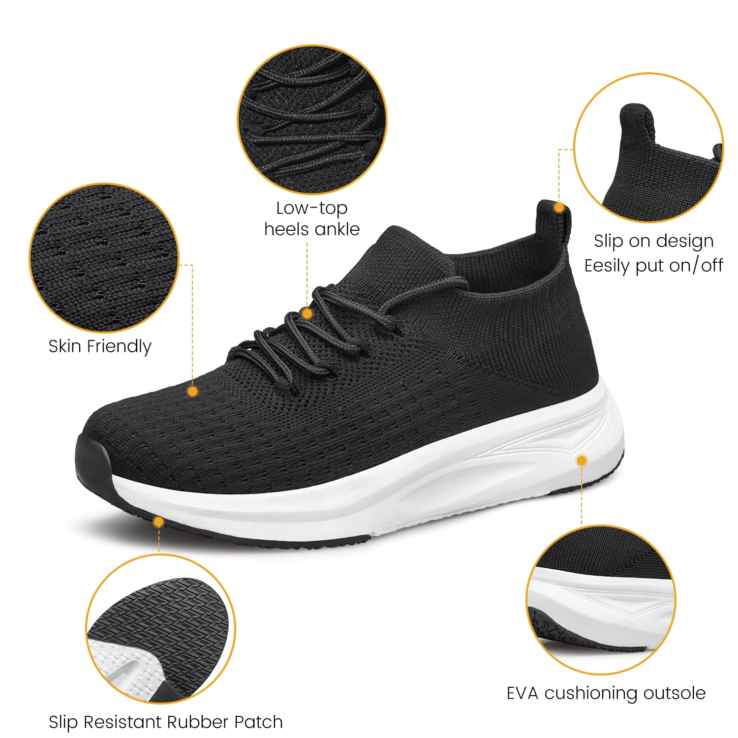 vibdiv Mens Shoes Non Slip Running Walking Shoes Lightweight Breathable Slip on Sock Shoes Workout Gym Shoes Black Size 8