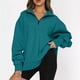 thumbnail image 2 of Sudadera con cremallera de color sólido de manga larga de moda casual para mujer azul marino / 3XL, 2 of 7