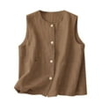 thumbnail image 2 of Womens Cotton Linen Vest Casual Loose Crew Neck Sleeveless Vests with Pockets 2026 Spring And Summer Solid Color Fashion Button Down Jacket Khaki M, 2 of 8
