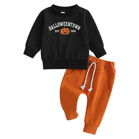 

Generic Toddler Boys Halloween Autumn Sports Style Long Sleeve Round Neck Pullover Suit Solid Color Tie with Pocket Pants for Halloween Thanksgiving Day Christmas （2-3 Years Black）
