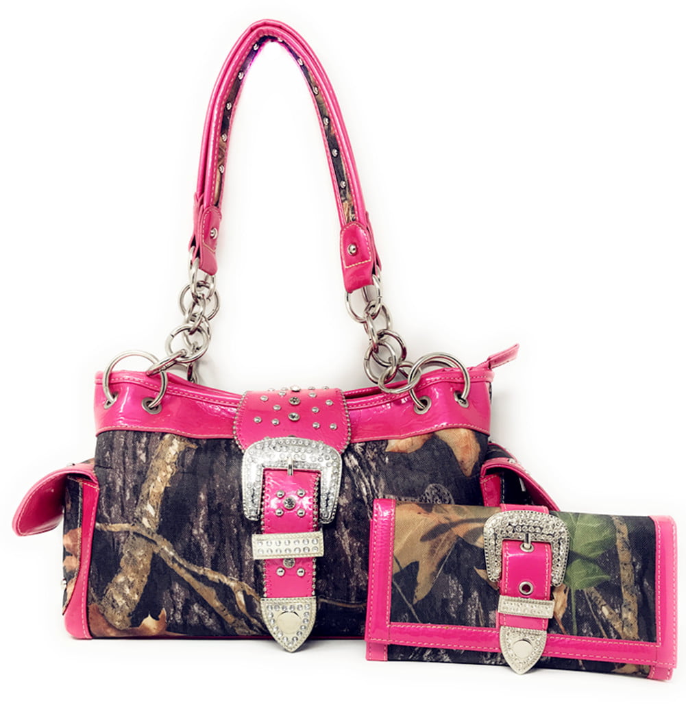 Texas West - Premium Polyester Womens Shoulder Handbags Camouflage Rhinestone Western Buckle ...