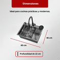 thumbnail image 3 of Kit De Tarja Empotrable T6046n De Acero Inox Color Negro 60 Cm X 46 Cm Incluye Mezcladora, Escurridora, Limpia Copas, Dispensador De Jabón, Contracanasta Y Céspol., 3 of 8