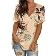 thumbnail image 4 of Womens Tops Dressy Casual,Women's Floral V Neck Short Sleeve T Shirts Summer Casual Basic Tops Loose Blouse T Shirt Tunic Tops, 4 of 6