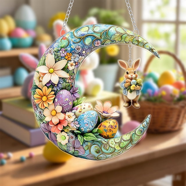 Easter Crescent Colorful Flowers 2D Acrylic Hanging Home Window Decorations Pendant Hanging