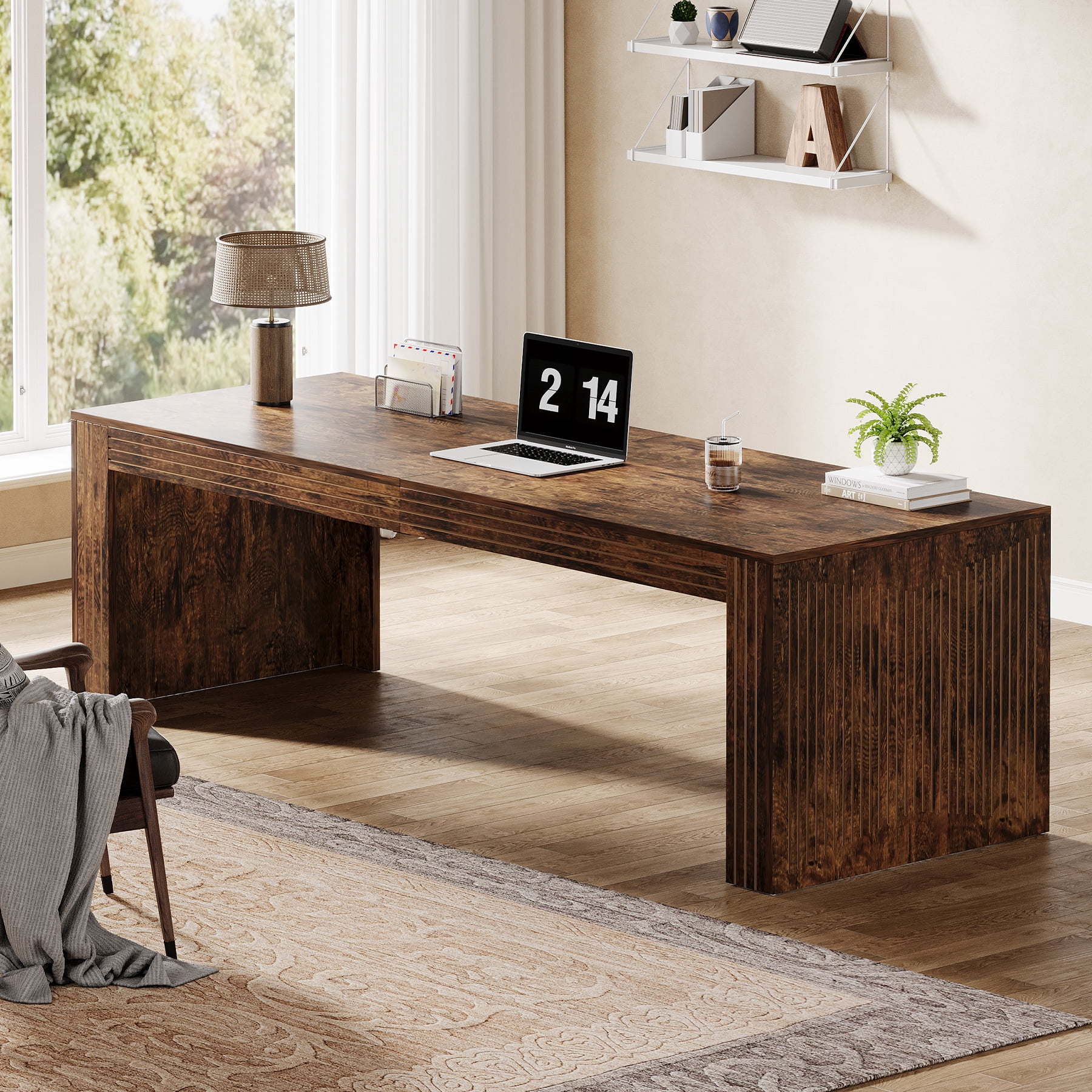 Tribesigns 79-inch Extra Long Desk, Two Person Desk for Home Office, Wooden Long Computer Double Desk, Writing Study Table for Office, Vintage Brown