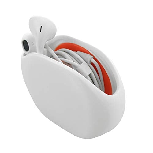 Geekria in-Ear Headset Smart Storage Box / Headphone Cable Storage Organizer / Earbuds Holder Case / Earphone Bobbin Winder Wrap / Cord Tangle-Free Portable Manager / Wire Keeper (Blanco)
