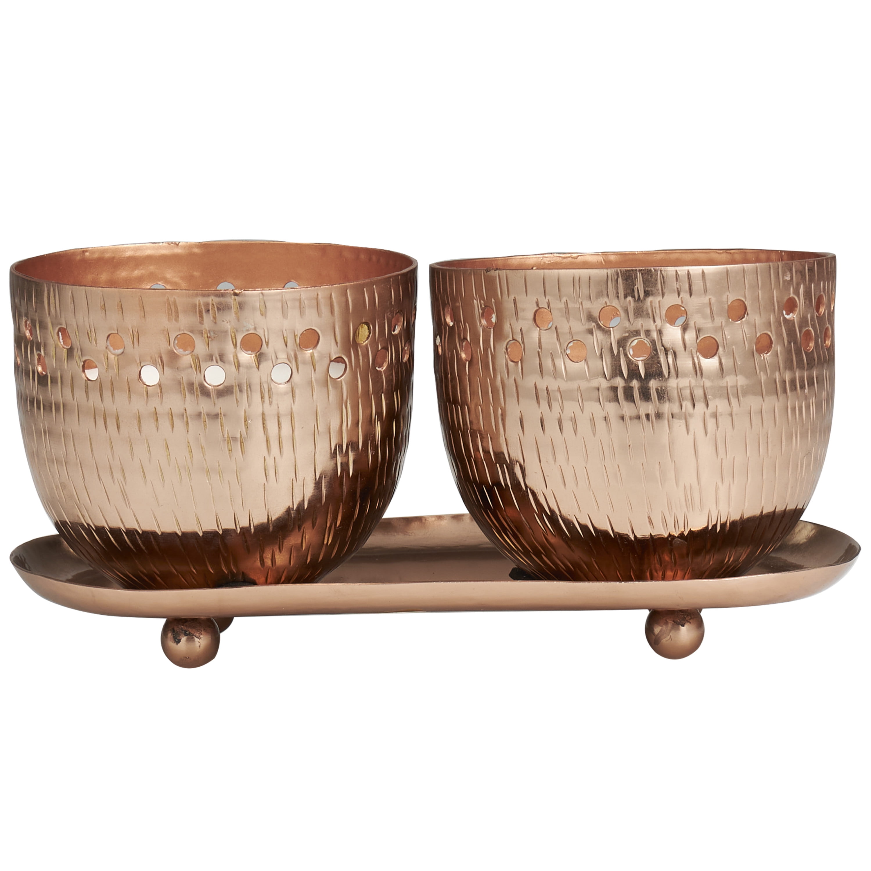 CosmoLiving by Cosmopolitan 2 Holder Copper Metal Sauvignon Blanc Scented Cutout Spotted 7 oz 1 Wick Candle with White Wax, (Set of 2)