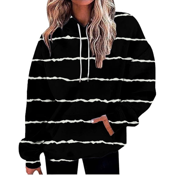 Bovemsi Sweatshirt for Women Oversized Hoodies Striped Plus Size Sweatshirts Long Sleeve Pullover Fall Clothes With Pocket Comfort Hoodie