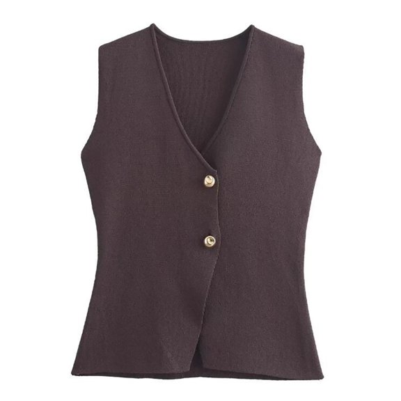 Juosiy Women New Casual Solid Color Knit Sweater Vest Fashion Sleeveless V Neck Button Up Cardigan Tops
