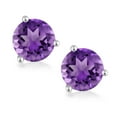 thumbnail image 2 of Gem Stone King 18K White Gold Purple Amethyst 3-Prong Stud Earrings for Women Men (0.95 Cttw, Gemstone February Birthstone, Round 5MM), 2 of 5