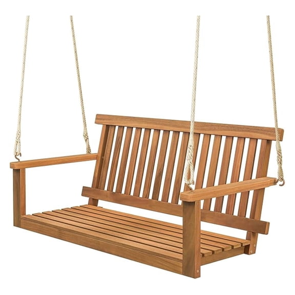 2-Person Wood Porch Swing, Patio Hanging Chair - 800lb Capacity, 8.2ft Ropes