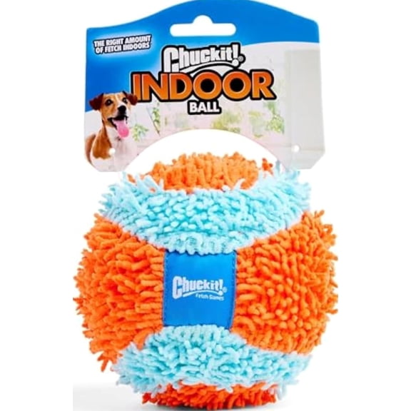 Chuckit! Indoor Fetch Ball Dog Toy for Dogs - Interactive Dog Toys for Boredom, 4.75 Inch, Orange and Blue
