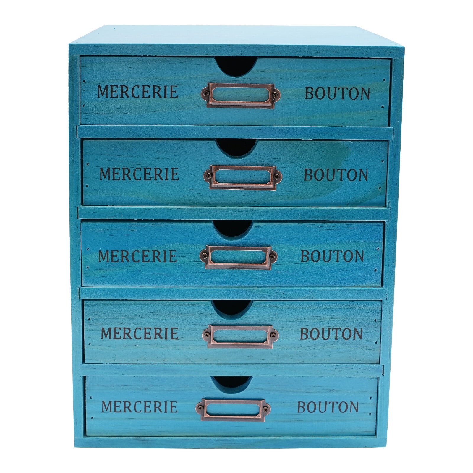 Shangmakel 5-Drawer Wooden Desk Organizer, Vintage Wooden Storage Box with Label Slots Apothecary Cabinet with 5 Drawers Library Card Catalog Cabinet for Offices Home