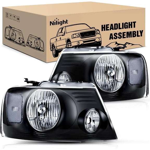 Nilight Headlight Assembly for 2004 2005 2006 2007 2008 Ford F150 Pickup /2006-2008 Lincoln Mark LT Passenger Driver Side Black Housing Clear Reflector Lens Headlamp Replacement