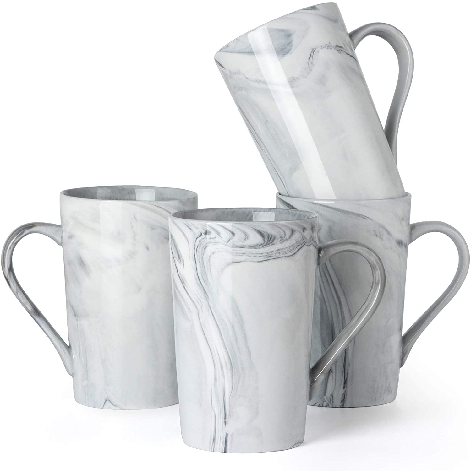 12 oz Coffee Mugs, Smilatte M099 Novelty Marble Ceramic Cup for Boy Girl lover, Set of 4, Gray