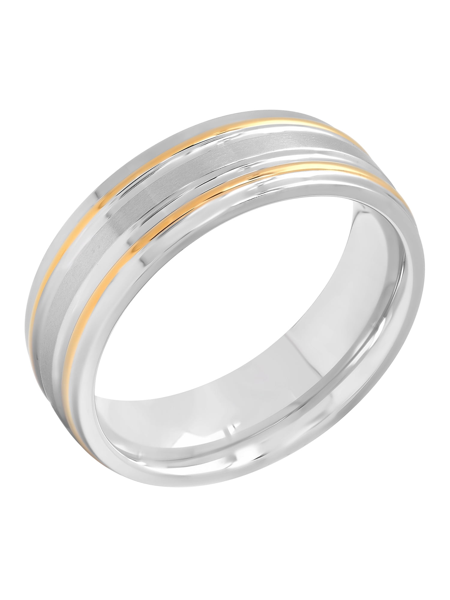 Stainless Steel Grooved Striped Comfort Fit Half-Round Wedding Band Ring 