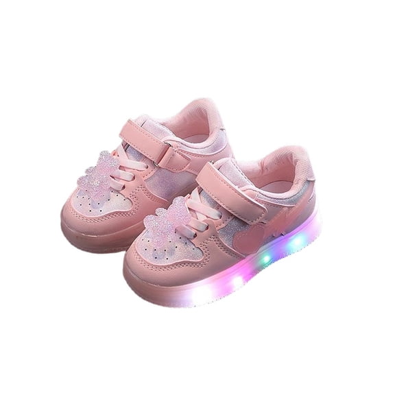 Pink Toddler Girls Light Up Sneakers Bear Print Breathable Soft Sole Luminous Athletic Shoes Casual Comfortable Sport Wear