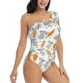 thumbnail image 3 of Pofeuu Cute Rabbit Print Women's One Piece Swimsuits One Shoulder Swimwear Asymmetric Ruffle Monokinis Bathing Suits-Large, 3 of 6