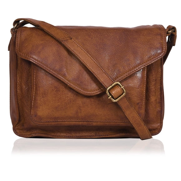 Bolso bandolera Ozora de piel con solapa para mujer, color canela