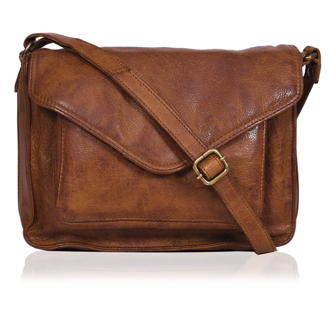 Bolso bandolera Ozora de piel con solapa para mujer, color canela