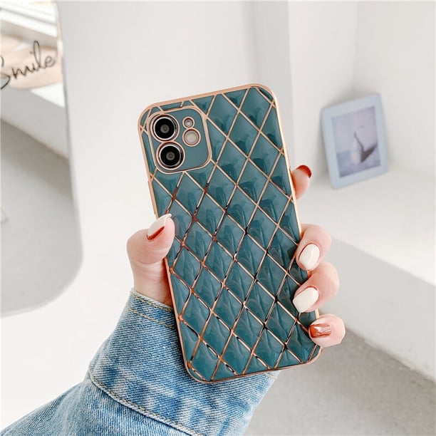 Funda de teléfono galvanizada de lujo para iPhone 11 Pro Max 12 Mini 7 8 Plus XS Max X XR SE 2020 12 13 Coque de celosía suave a prueba de golpes Tan Jianjun unisex