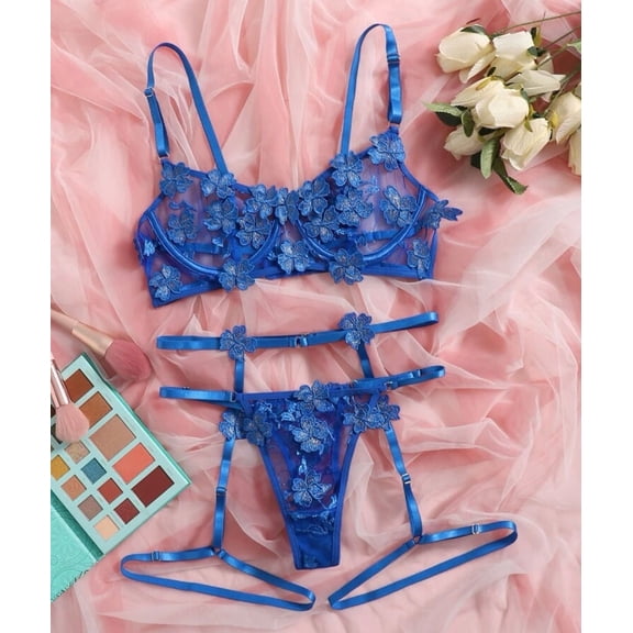Blue Lingerie Set Embroidery