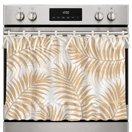 Oven Skirt Curtain Summer Palm Leaves Oven Curtain with 8 Ribbon Ties & Ruffle Trim Stove Cover Beige Tropical Leaf Plant Oven Skirts for Stove Dishwasher Cabinet Over Sinks Kitchen Decor 27x20 Inch