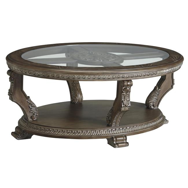 Benjara BM210910 Traditional Oval Cocktail Table with Glass Top