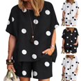 thumbnail image 5 of ZenCart Women's Summer Two Piece Outfit Dot Print Round Neck Short Sleeve Top Wide Leg Shorts Set Casual Loungewear Matching Suit, 5 of 7