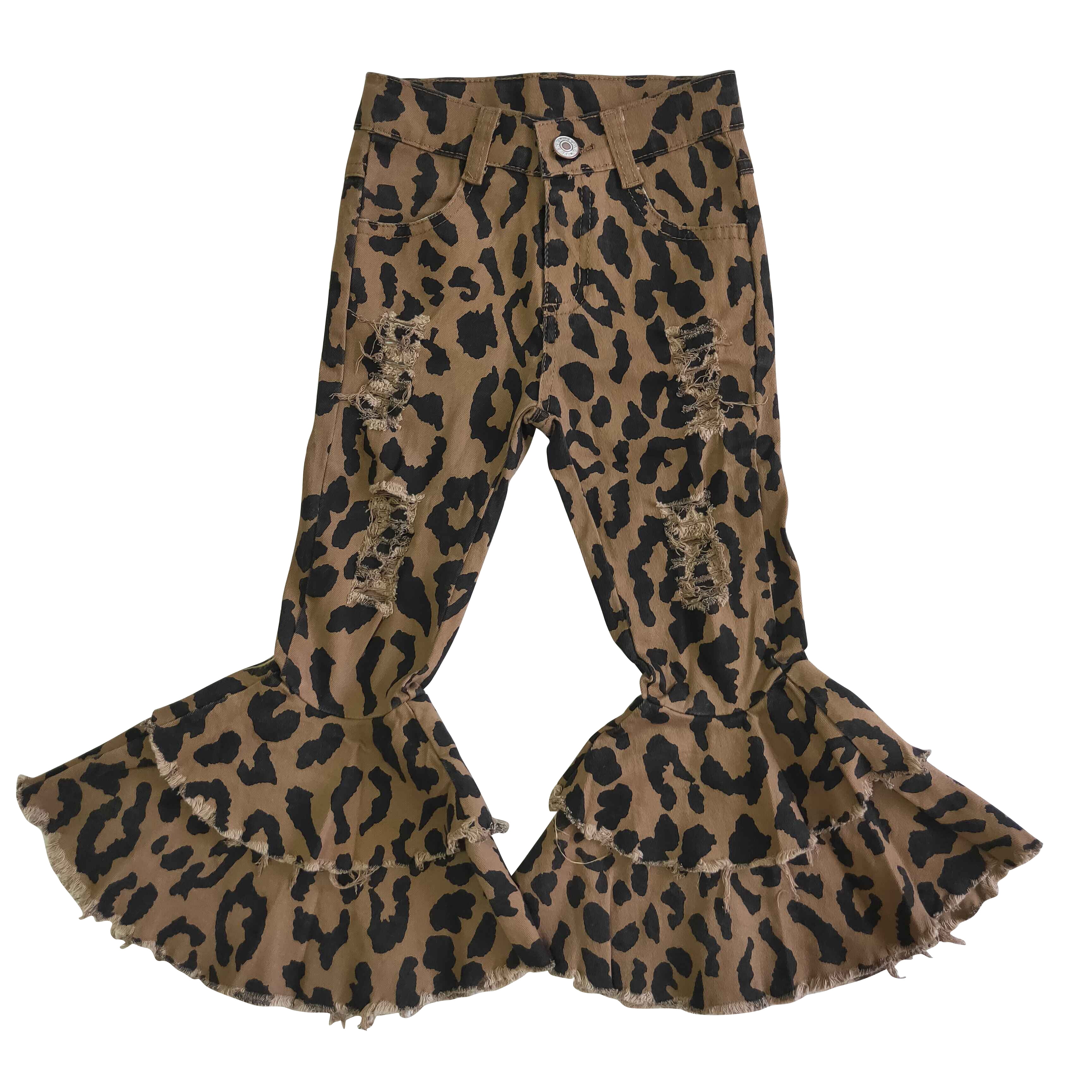 Boutique New Denim Pants Jeans Little Girls Jeans Hole Design Leopard
